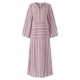 thumbnail image 4 of ZHOGXU Women's Dress Long Sleeve V Neck Stripe Print Fashion Comfortable Loose Fit Dresses With Pockets For Casual Daily Wear,Red,M, 4 of 6