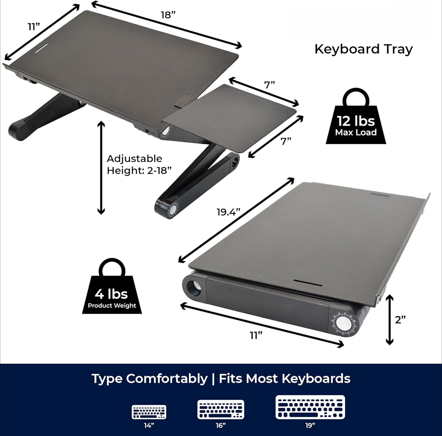 Adjustable Computer Keyboard Stand for Desk, Keyboard & Mouse Riser, Ergonomic Portable Stand for Desktop, Computer Keypad Riser for Desk