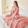 thumbnail image 4 of CHENjy Muslin Cotton Blanket, Organic Cotton Lightweight Summer Blanket, Fluffy Soft Throw Blanket for Bed, 59" x 78.7", Pink, 4 of 7