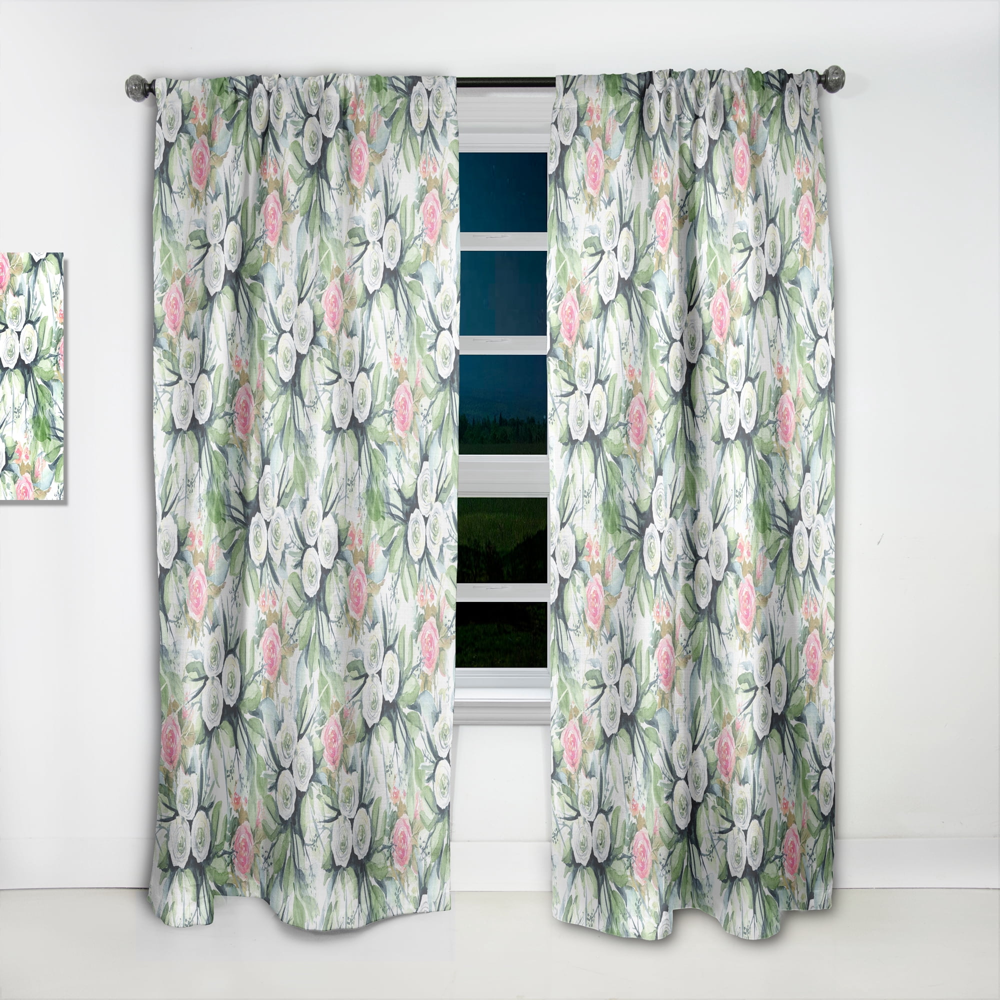 Designart 'Flowers With Green Leaves XII' Floral Curtain Panel