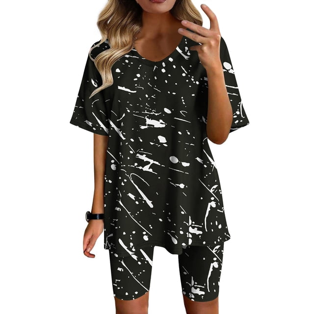 Ensembles de Mode pour Femmes, Blouse à Col Rond, Hauts à Manches Courtes, Shorts, Costume Décontracté, Ensembles Deux Pièces en Liquidation