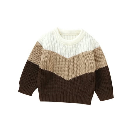 

Toddler Baby Boy Girl Knit Sweater Long Sleeve Contrast Color Crewneck Sweatshirt Fall Winter Knitted Pullover Tops