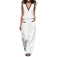 thumbnail image 3 of VBVC Women's Summer 2 Piece Outfits Wide Leg Pants Casual Work Blouse Set Elastic,White,S-2XL, 3 of 7