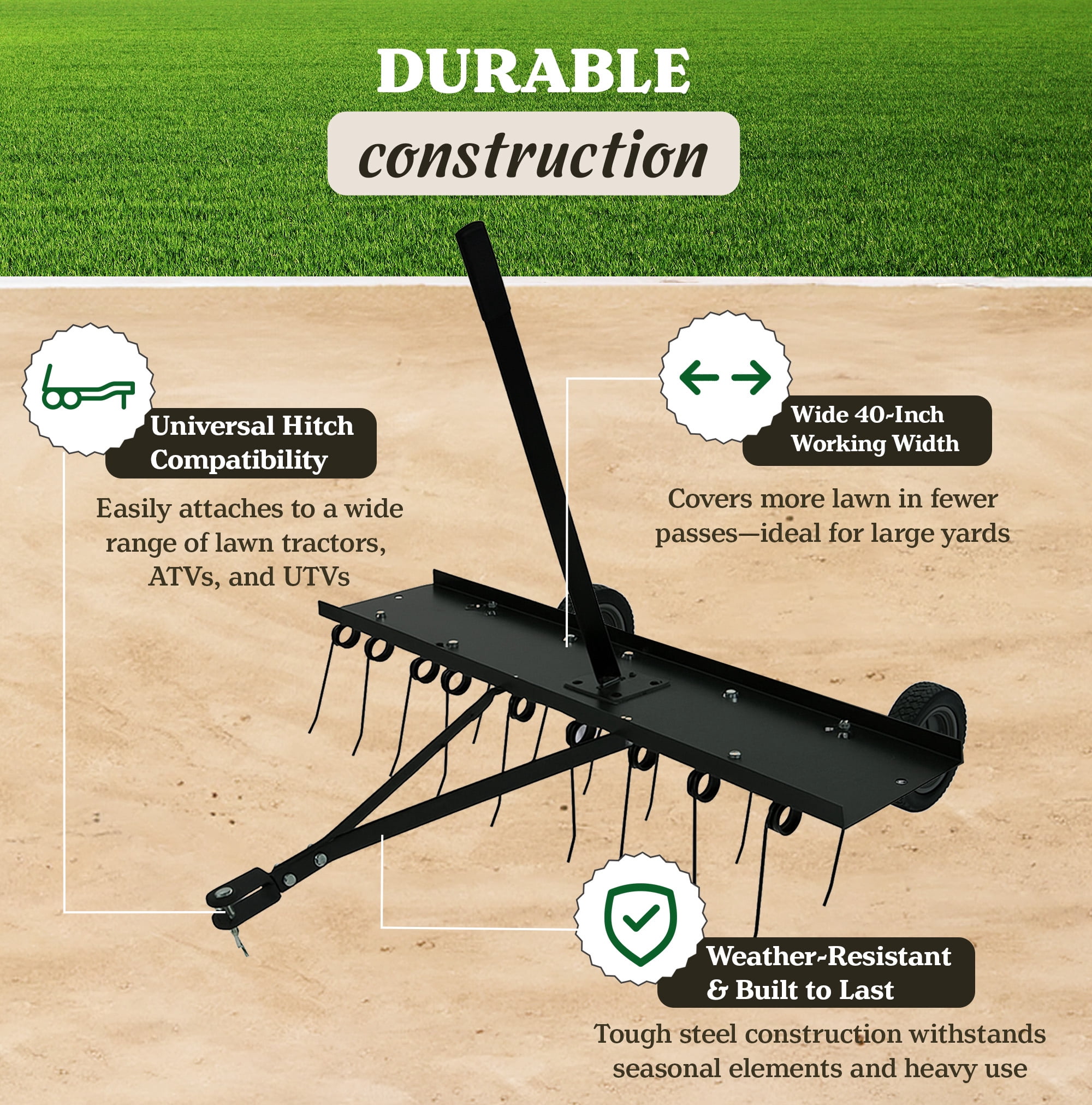 Yard Tuff Tine Dethatcher, 40 Inch Tow Behind Thatcher for Lawn Mower and ATVs