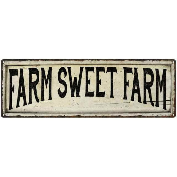 FARM SWEET FARM Farmhouse Style Wood Look Sign Gift 6x18 Metal Decor 106180028154