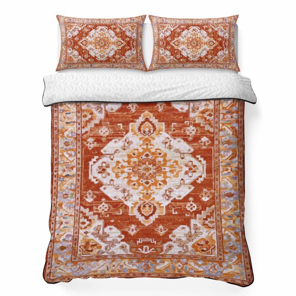 King Quilt Set, Retro Bohemian Pattern Lightweight Quilt Sets Summer Comforter Coverlets with 2 Pillow Shams, Ethnic Style Mural Breathable 3 Piece Bedding Set for All Seasons