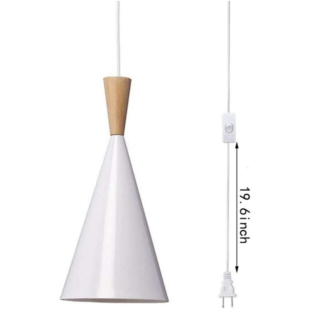 BOKT Single Light Ceiling Pendant Light fixtures White Wooden Plug in