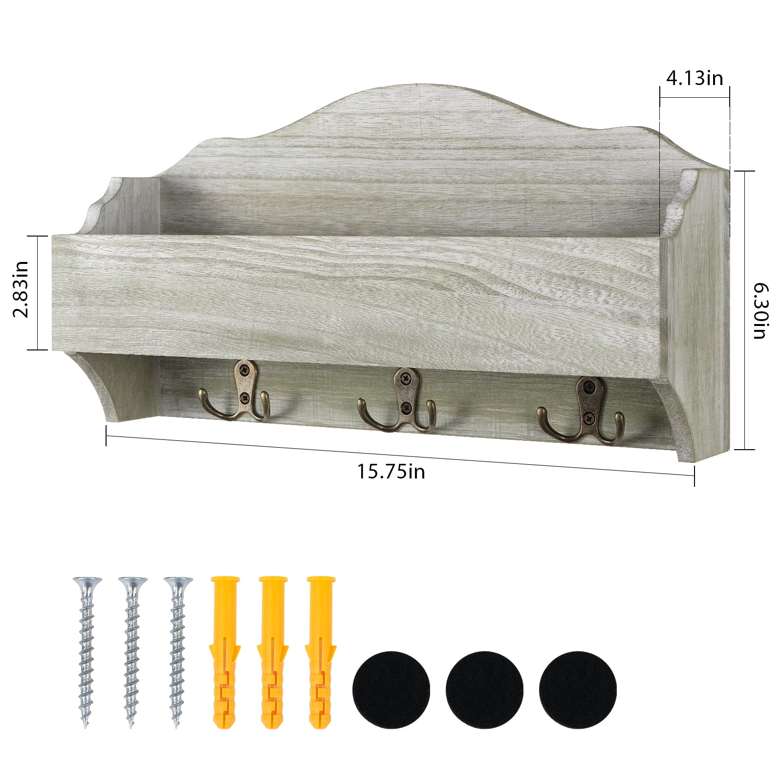 Oumilen Wall-Mounted Wooden Key Rack with 3 Double Key Hooks, Suitable for Entrance, Olive Green