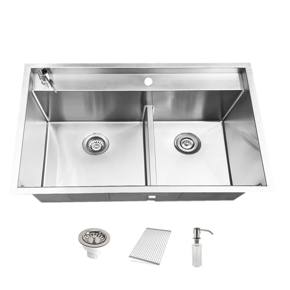 SD174801 Sink Depot 22'' W Double Bowl Stainless Steel Undermount Kitchen Sink with 1 Faucet Hole