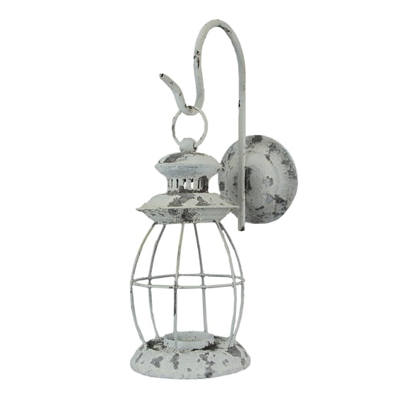 Zeckos White Metal Wall Mounted Railroad Lantern Hanging Candle Sconce