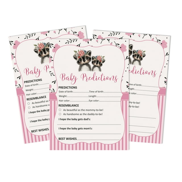 Inkdotpot Raton Laveur Animaux de la Jungle Fournitures de Fête Ensemble de 50 Cartes de Prédiction pour Shower de Bébé Jeu
