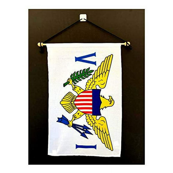 United States Virgin Islands 12"x18" Polyester Wall Banner Flags, 12 x18 USVI Wall or School Flag Mounted on a Birch Wood Banner Pole, Much Larger Than Mini 4"x6" Banner Flags