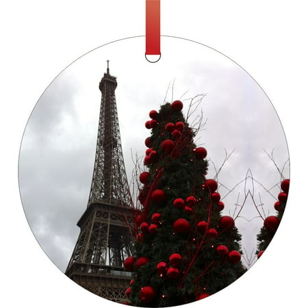 Eiffel Tower on Christmas - Christmas Tree Round Shaped Flat Aluminum Semigloss Christmas Ornament Tree Decoration - Walmart.com