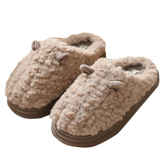 Xfvqtps Fuzzy Slippers for Womens and Mens Lovers House Slippers Fluffy Slippers Memory Foam Thick Bottom Non Slip Cute Plush Cartoon Animals Ear Warm Winter Home Slippers Beige
