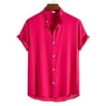 thumbnail image 2 of WTXUE Button-Up Shirts Short Sleeve, Notch Neck Mens Dress Shirts Casual Solid Button Down Shirt Beach Shirt Solid | Workwear for Men Hot Pink M, 2 of 10