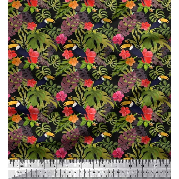 Soimoi Cotton Duck Fabric Tropical Leaves,Floral & Toucan Bird Fabric Prints by Yard 56 Inch Wide