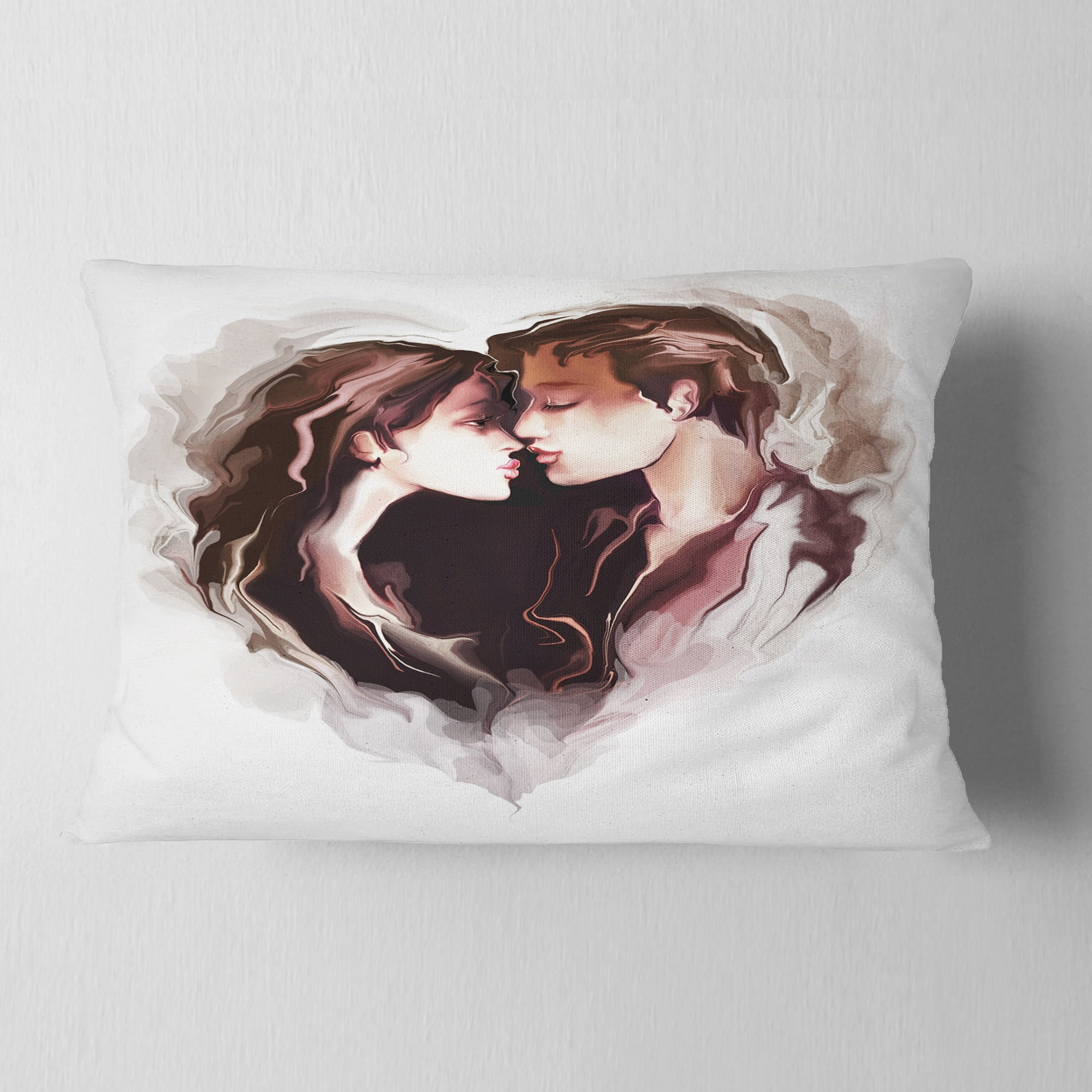 Designart Couple of Lovers Kissing - Romantic Throw Pillow - 12x20