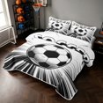 thumbnail image 3 of Manfei Sport Bed Spread Queen, Football Queen Coverlet Set, Black White, Reversible 3 Pieces, 1 Quilt and 2 Pillowcases, 3 of 7