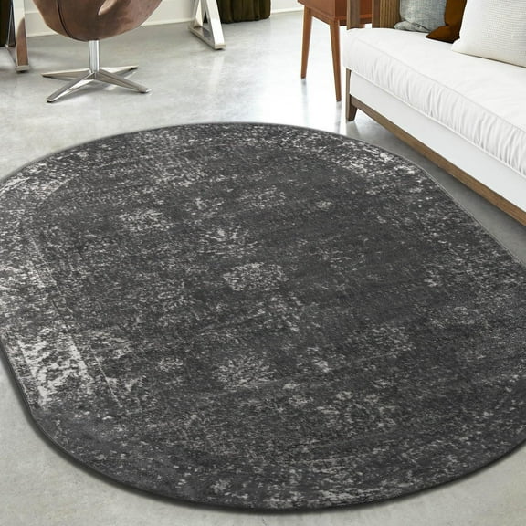 Unique Loom Sofia Collection Area Rug - Casino (2' x 3' 1" Oval Dark Gray/Ivory)