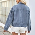 thumbnail image 7 of Nrmvnmi Women Oversized Denim Jacket Long Sleeve Lapel Collar Button Down Coat Distressed Pearl Star Jean Jacket Coats For Women Blue, 7 of 7