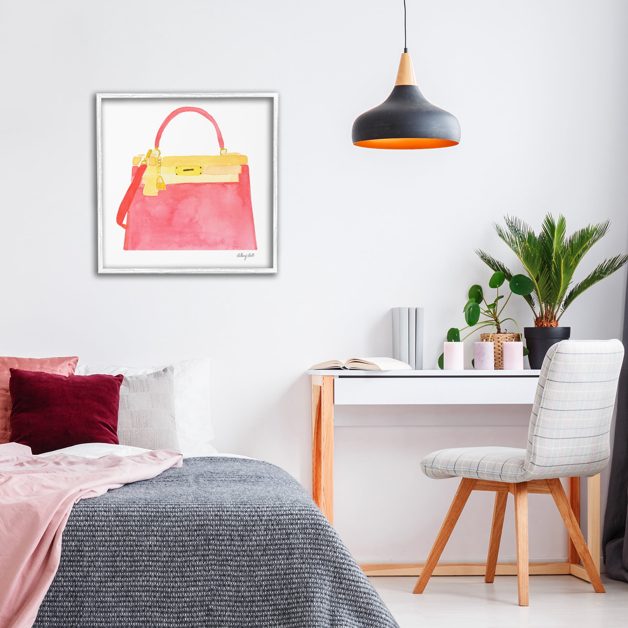 Stupell Industries Elegant Coral Handbag White Framed Giclee Art, design by Hillary Holt