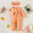 thumbnail image 1 of AherBiu Baby Boys Girls Clothes Rompers Bodysuits Infants Long Sleeve Ruffle Fall Zip up Crewneck Jumpsuits Solid Color Casual Outfits, 1 of 9