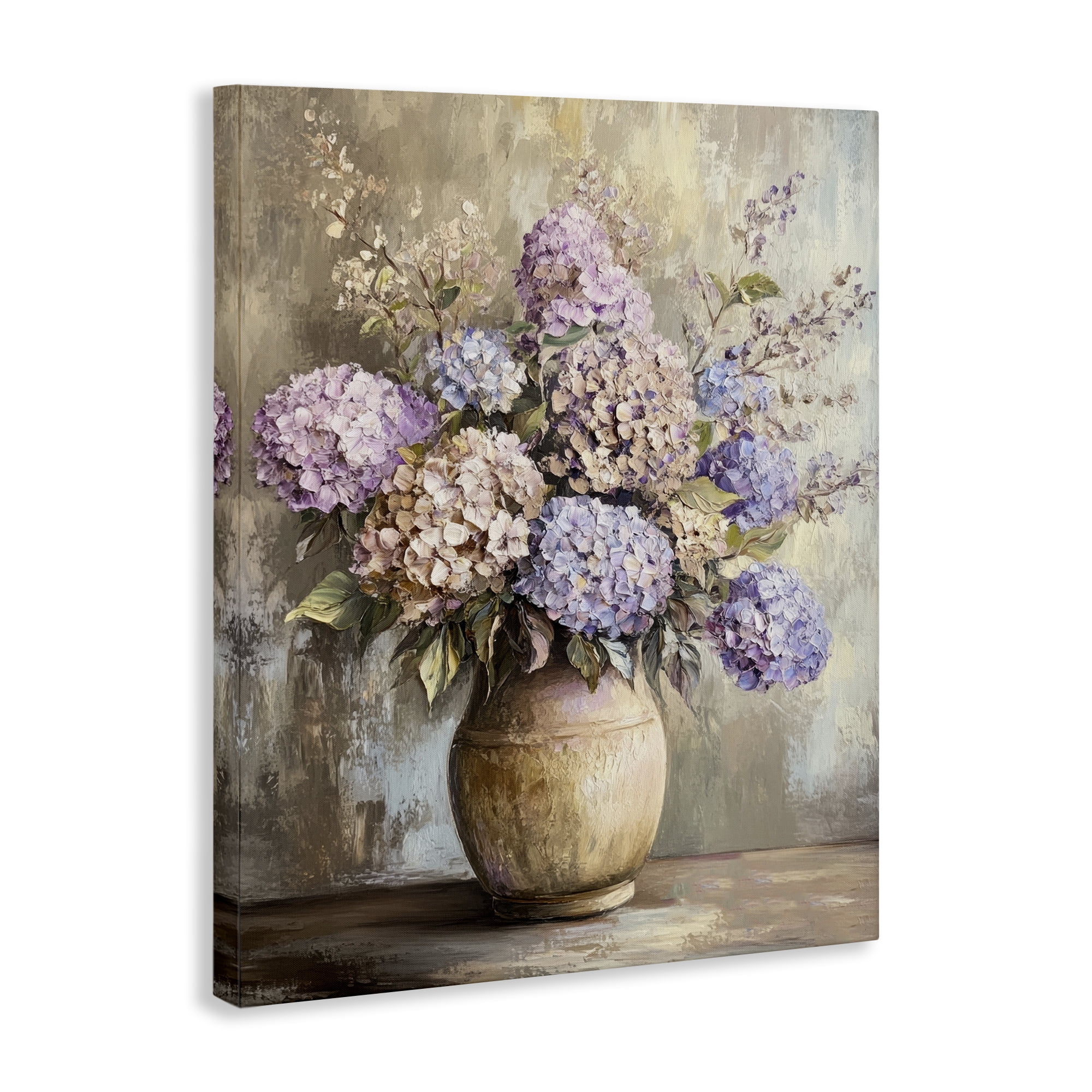 Stupell Industries Purple Hydrangea Pottery Plants & Flowers Painting Wrapped Canvas Art Print Wall Art, 36 x 48