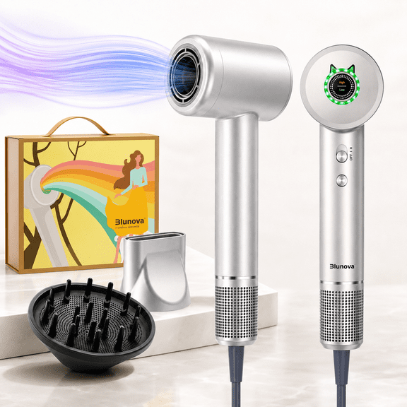 Sentryse Hair Dryer with Diffuser, High Speed Ionic Blow Dryer with LED Display and Nozzle for Curly Hair, Gift Set for Women