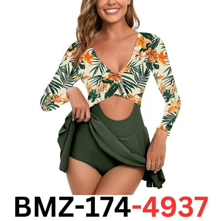 NESY Long Sleeve Swimsuit Women's One Piece Rash Guard UPF 50+ Bathing Suit, 6XL