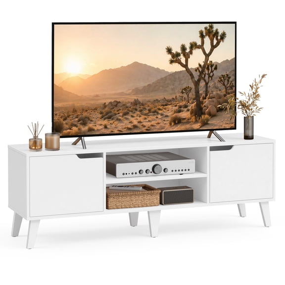 VASAGLE TV Stand for 65-Inch TVs, 57.9-Inch Long Media Console Table, Cloud White