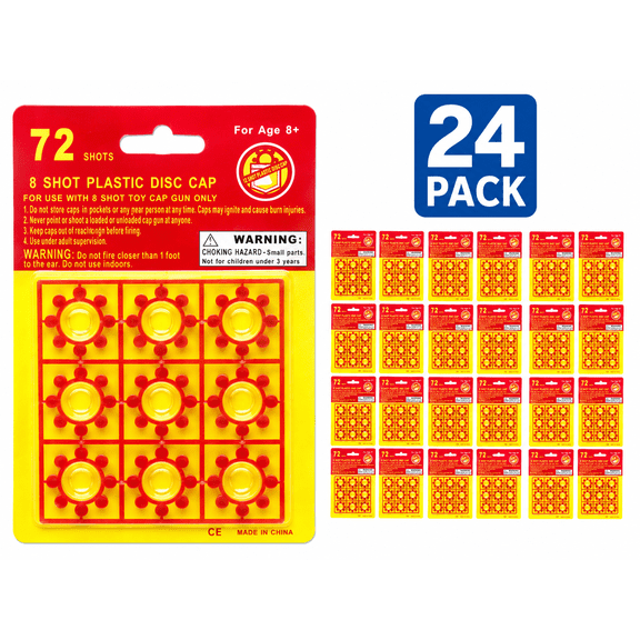 8 Shot Ring Caps, 72 Shots per Card, 24 Pack, 1728 Shots, Ages 8