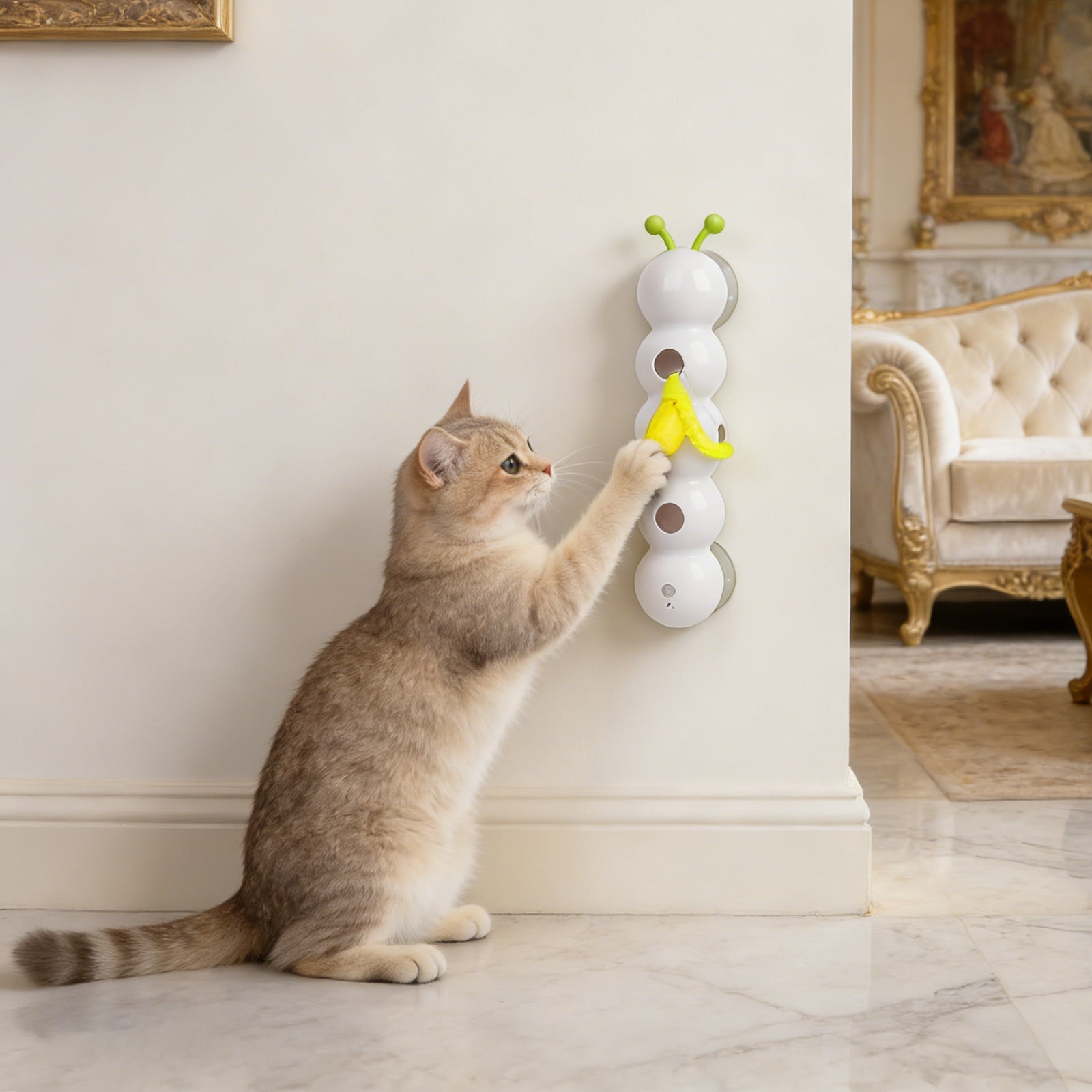 Interactive Cat Toy with Suction Cup – 3-Piece Moving Caterpillar for Indoor Cats, Wall/Glass/Desk Mount, BPA-Free & Silent Motion