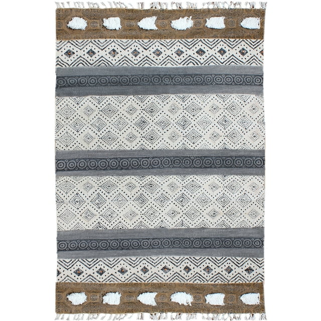 Casavani Brown Hand Block Printed Cotton Runner Area Rugs for Hallway and Stair, Ourdoor Patio Rug 4x10 feet
