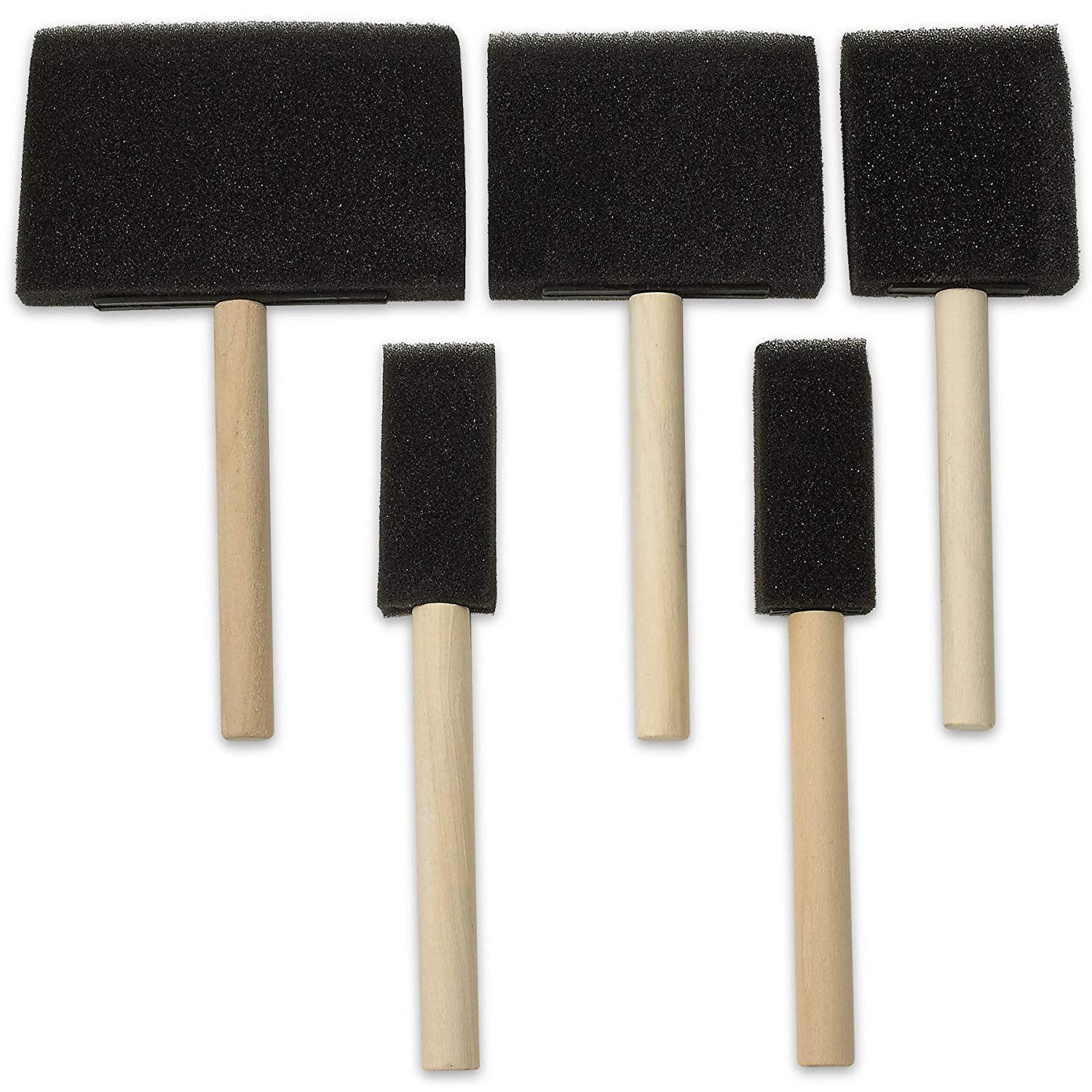 5 Pack Poly Foam Brushes With Wooden Handles For Any Professional Paint Job, Oil Stain