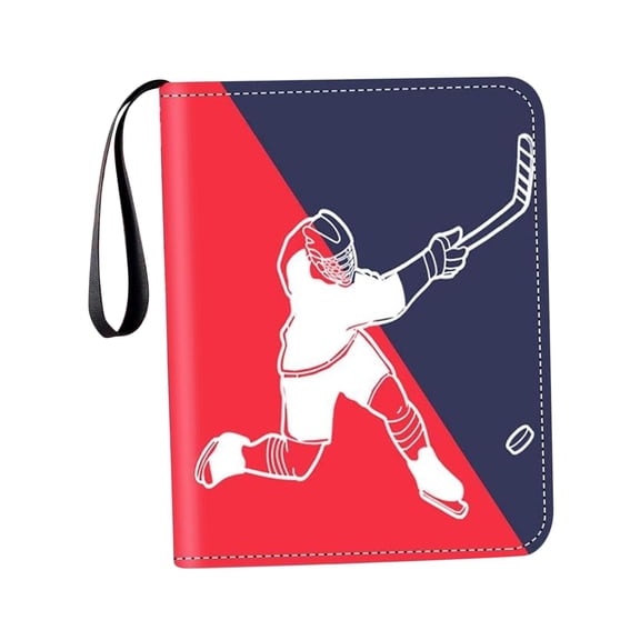 JWQFBC Hockey Card Binder with Sleeves Card Organizer PU Leather Reusable Trading Cards Red Blue
