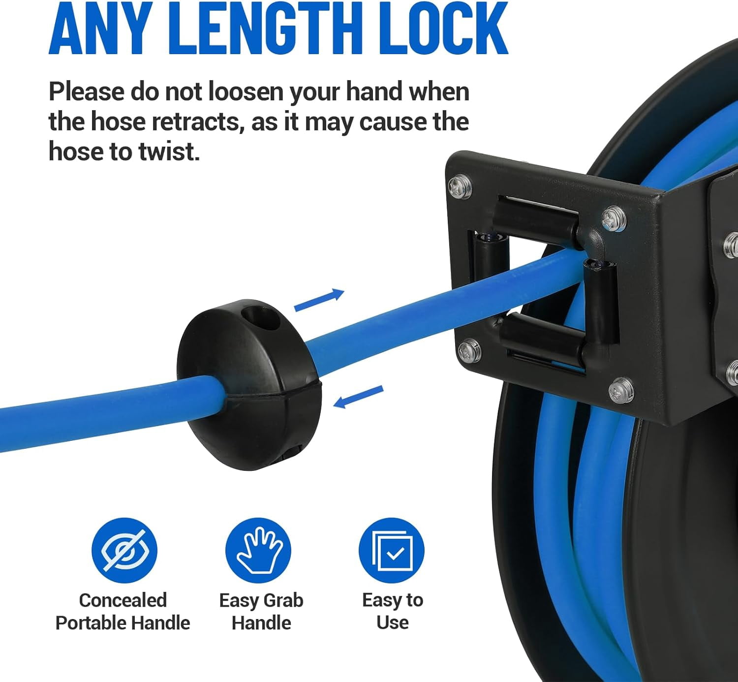Air Hose Reel Retractable 50 Ft, Max 300PSI Air Compressor Hose Reel, Auto Rewind 3/8inch 50ft Hybrid Hose, Ceiling/Wall Mount Heavy Duty Industrial Steel Reel With Swivel Bracket