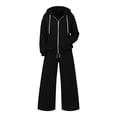 thumbnail image 6 of vdgthytj Womens Sweatsuits 2 Piece Set Full Zip Drawstring Hooded Jackets Wide Leg Pants Fall Winter Athleisure Tracksuits(Medium,Black), 6 of 7