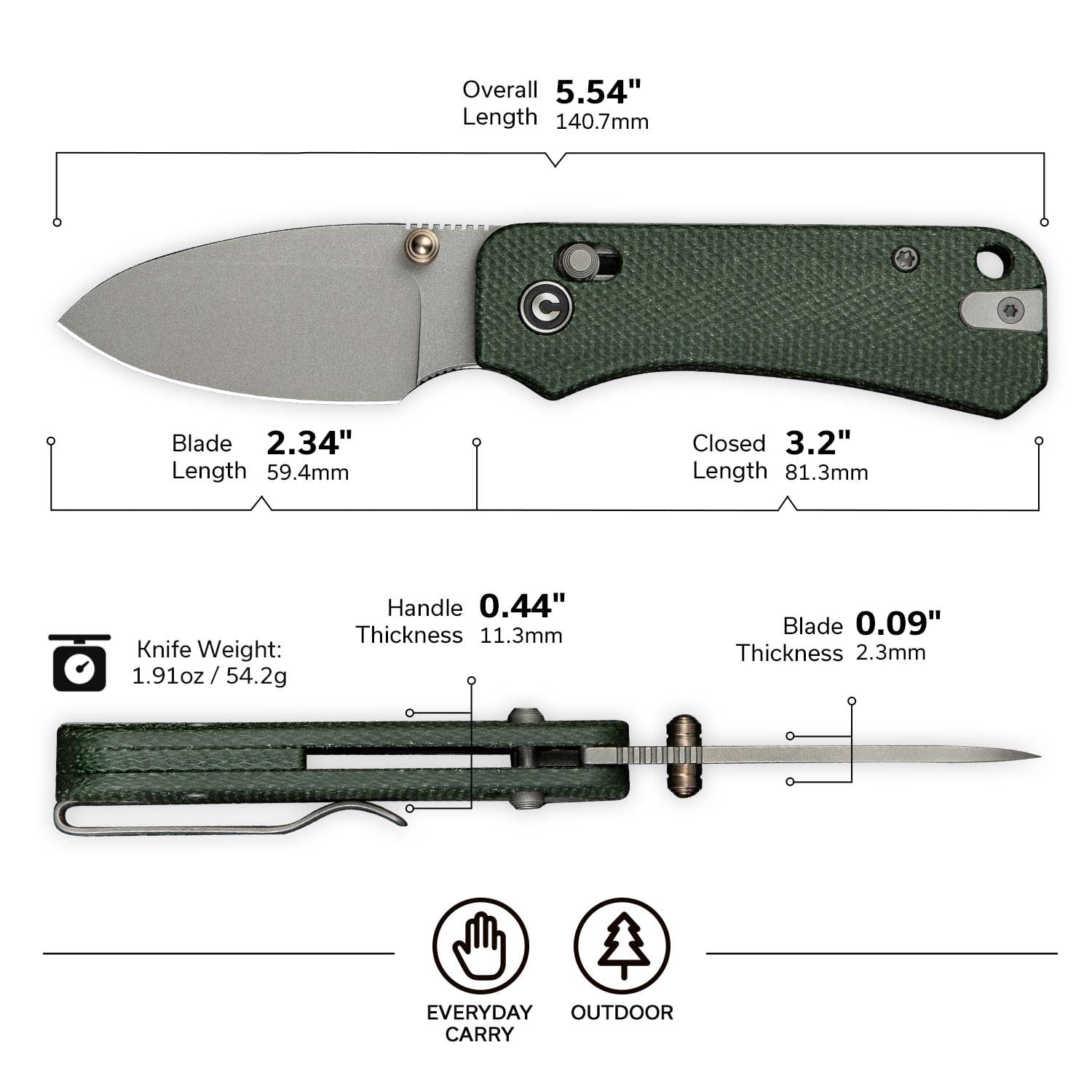 CIVIVI Small Pocket Knife Baby Banter 2 Crossbar Lock folding Knife with 2.34" Nitro-V Blade Micarta Handle, Titanium Thumb Stud Opener C23074-3