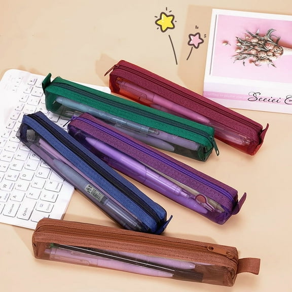 HengDidi Large Capacity Mesh Transparent Pencil Case with Zipper Multifunctional Storage for Pens Art Supplies Office Travel Portable Easy Clean Organizer