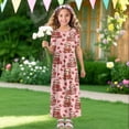 thumbnail image 4 of Uourmeti Girls Summer Dress Pink Sloth Strawberry Print Short Sleeve Round Neck Flowy Tiered Casual Long Maxi Dress with Pockets, Size 7-8 Years, 4 of 7