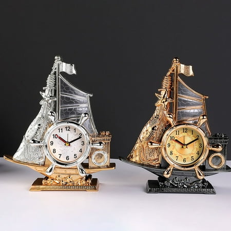 KALLORY Ship Style Plastic Alarm Clock for Adults Home Decor 1Pack 10.22X8.65X2.55in