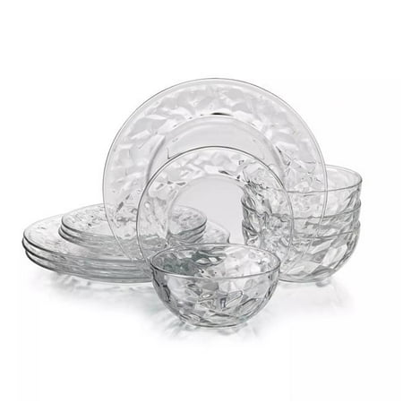 

Red Pomegranate Collection 0950-0 Rocher Glass Dinnerware Set Clear - 12 Piece