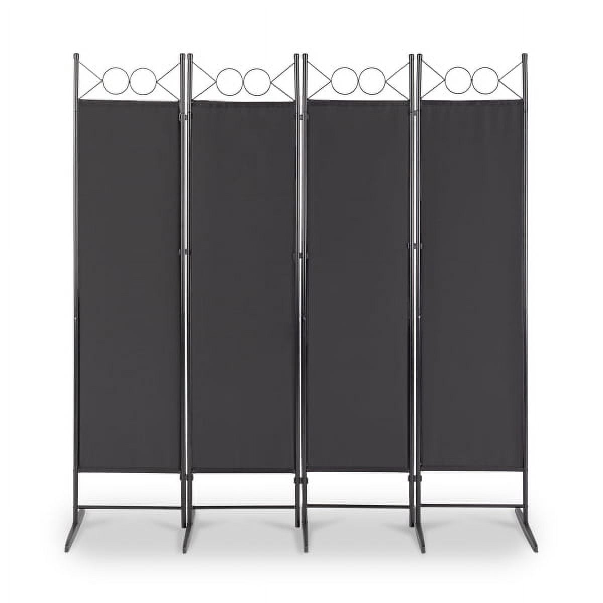 5.74Ft Foldable Screen, 4-Fold Top With Shape 160g Polyester Cloth Plastic Feet Carbon Steel Frame, Black