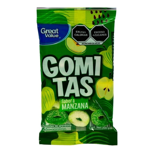 Gomitas Great Value aros sabor manzana 100 g