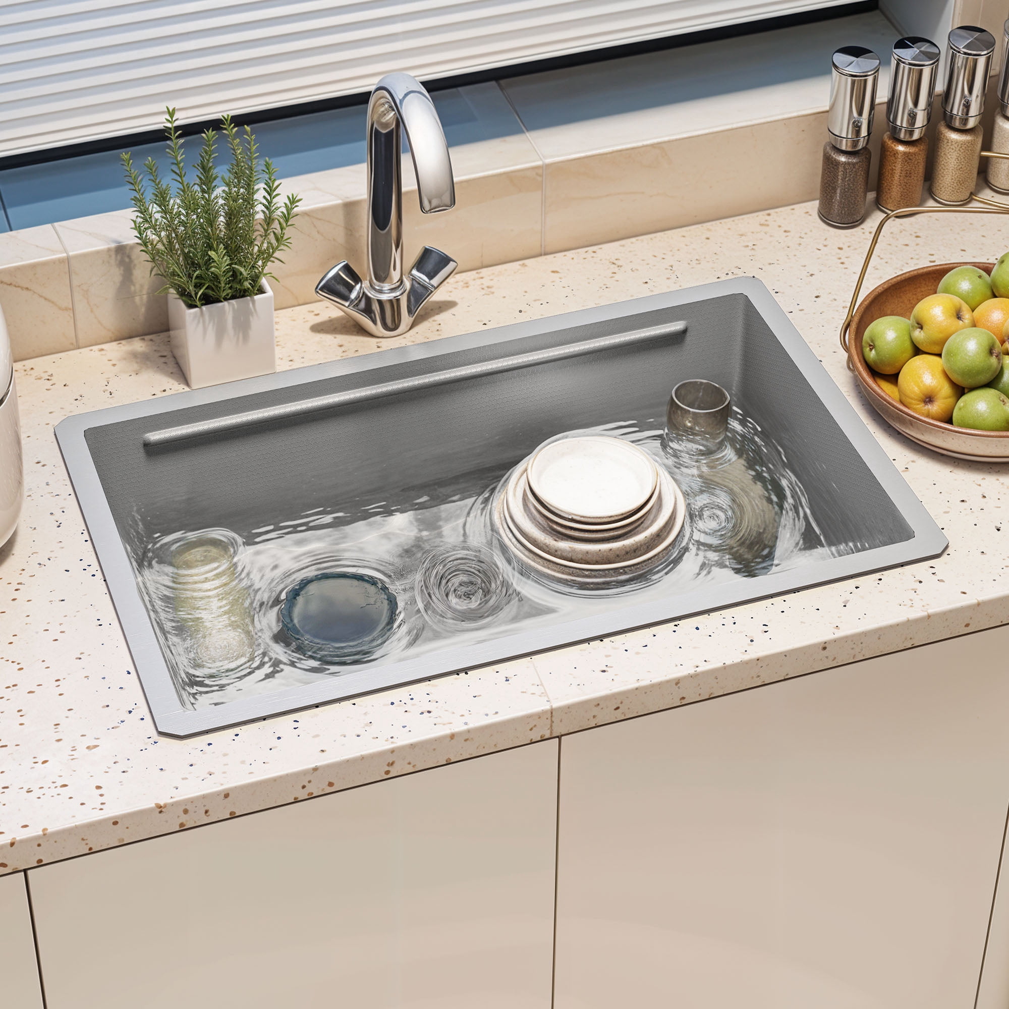 Uforic 32" Undermount Kitchen Sink Workstation, 304 Stainless Steel, Single Bowl, Honeycomb, Silver