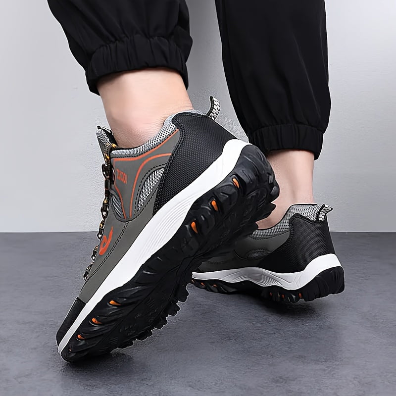 New| VanWeir Black Lace-up Sneakers: Outdoor Men's Hiking Boots, Large Size Fashionable Low-Top Shoes for Comfort and Indoor Fitness Activities and Grip - Ideal for Sports, Daily Wear,