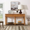 thumbnail image 2 of 58"L Long Sofa Table with 2 Storage Drawers and Bottom Shelf, Retro Solid Wooden Console Table with Carved Design, Heavy Duty Sideboard Buffet Cabinet for Living Room, Hallway, Entryway, Brown, 2 of 7
