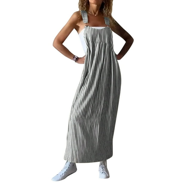 WILLBEST Vestidos Verano para Mujer Vestido A Rayas de Moda para Mujer | Vestido Skater con Tirantes de Moda Mediana