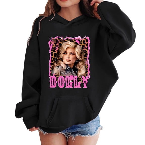 Toddler Kids Boys Girls Dolly Hoodies Country Music Legend Pullover Children Fashion Casual Printed Pocket Long Sleeve Sports Sweatshirt Black 2-3 Years