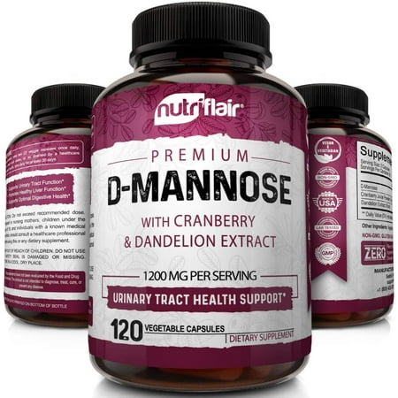 NutriFlair D Mannose 1200mg, 120 Capsules - with Cranberry and Dandelion Extract - Natural Urinary Tract Health, UTI Support - Best DMannose Powder - Flush Impurities, Detox Body, for Women and (Best Way To Take Kratom Extract)